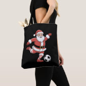 Kerstman speelt voetbal kerstsport tote bag (Dichtbij)