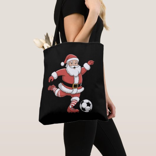 Kerstman speelt voetbal kerstsport tote bag (Dichtbij)