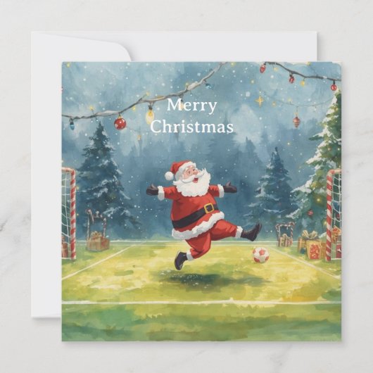 Kerstman speelt voetbal Kerstvakantie  Feestdagenkaart (Voorkant)