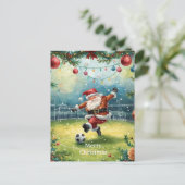 Kerstman speelt Voetbal Kerstvakantie  Feestdagenkaart (Staand voorkant)