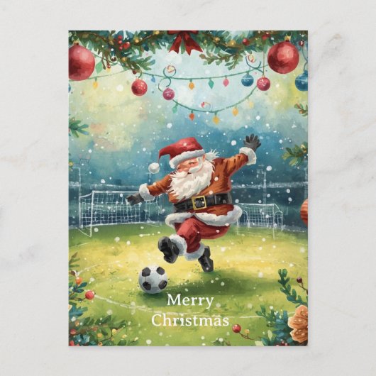 Kerstman speelt Voetbal Kerstvakantie  Feestdagenkaart (Voorkant)