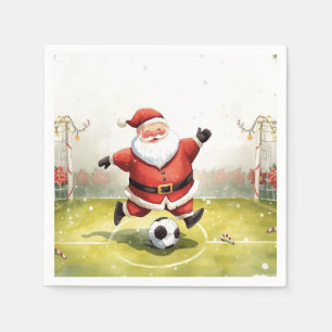 Kerstman speelt voetbal kerstvakantie servet