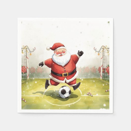 Kerstman speelt voetbal kerstvakantie servet (Voorkant)