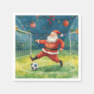 Kerstman speelt voetbal kerstvakantie servet