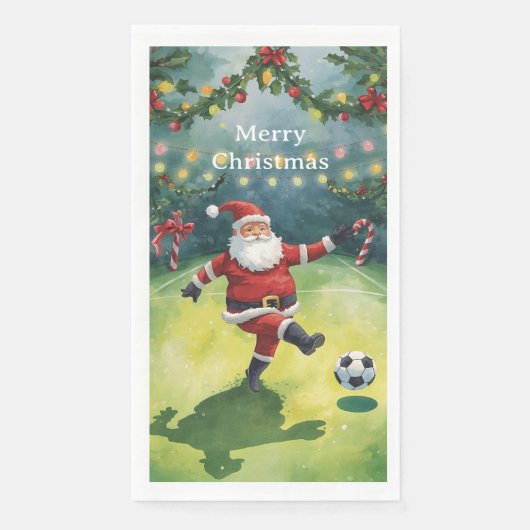 Kerstman speelt voetbal kerstvakantie servet (Voorkant)