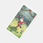 Kerstman speelt voetbal kerstvakantie servet (Hoek)