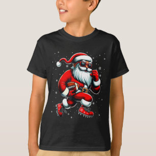 Kerstman speelt voetbal Mannen Jongens Kerst voetb T-shirt