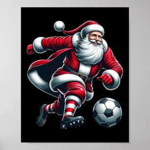 Kerstman Speelt Voetbal Sport Kerstmis Vrouwen Man Poster