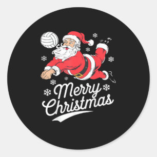 Kerstman speelt volleybal Kerst Pyjama Cool Spo Ronde Sticker