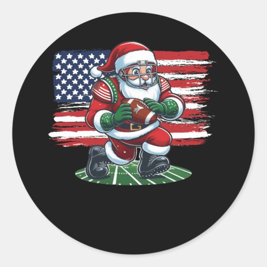 Kerstman Spelen Amerikaans Football Merry C Ronde Sticker (Voorkant)