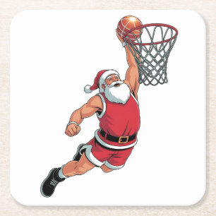 Kerstman spelen Basketbal Kerstmis Sport liefhebbe Kartonnen Onderzetters