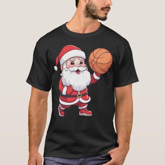 Kerstman Spelen Basketbal Kerstmis T-shirt (Voorkant)
