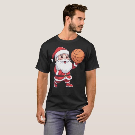 Kerstman Spelen Basketbal Kerstmis T-shirt (Voorkant volledig)
