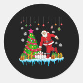 Kerstman spelen Bowling Kerstboom Grappige Speler Ronde Sticker (Voorkant)