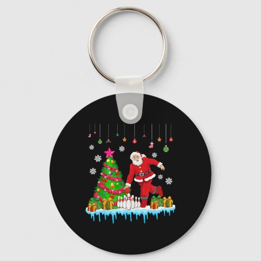 Kerstman spelen Bowling Kerstboom Grappige Speler Sleutelhanger (Voorkant)