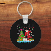 Kerstman spelen Bowling Kerstboom Grappige Speler Sleutelhanger (Voorkant)