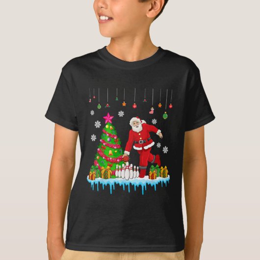 Kerstman spelen Bowling Kerstboom Grappige Speler T-shirt (Voorkant)