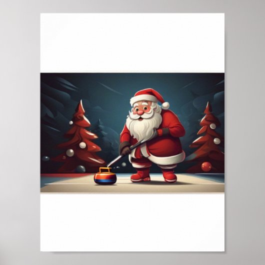 Kerstman spelen Curling Rock Poster (Voorkant)