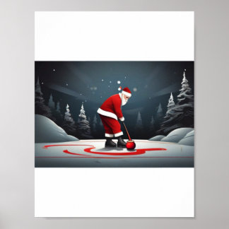 Kerstman spelen Curling Rock Poster