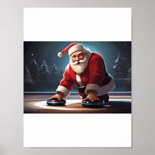 Kerstman spelen Curling Rock Poster (Voorkant)