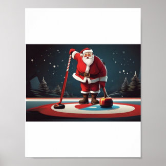 Kerstman spelen Curling Rock Poster