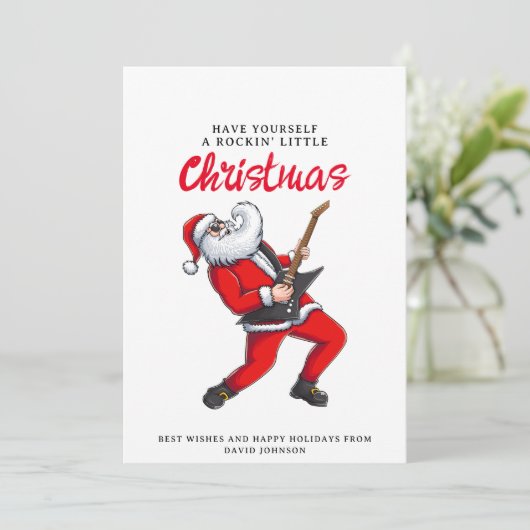 Kerstman spelen gitaar grappige kerst feestdagenkaart (Staand voorkant)