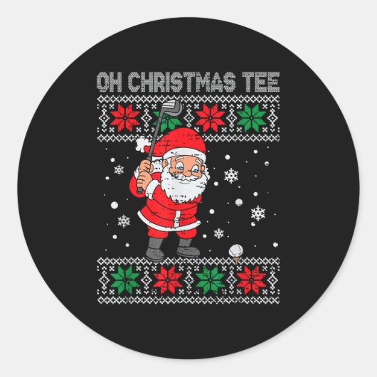 Kerstman spelen Golf Xmas Golfer voor Mannen Ronde Sticker (Voorkant)
