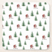 Kerstman spelen Hockey Servet Gift Kerstfeest Kartonnen Onderzetters (Voorkant)