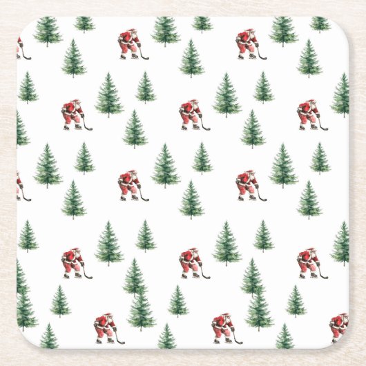Kerstman spelen Hockey Servet Gift Kerstfeest Kartonnen Onderzetters (Voorkant)