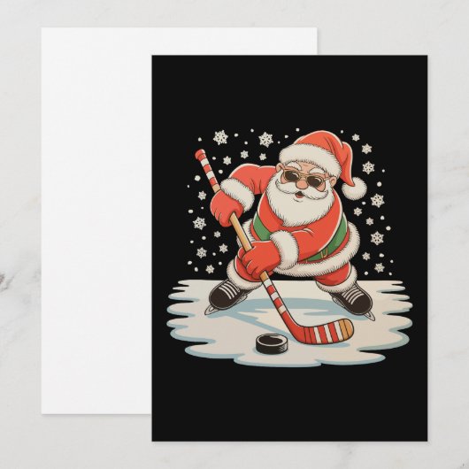 Kerstman spelen IJshockey Kerstmis Xmas Sport Feestdagenkaart (Voorkant / Achterkant)