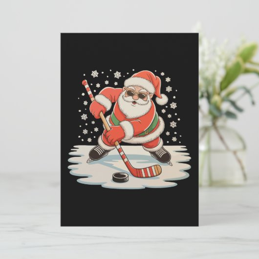 Kerstman spelen IJshockey Kerstmis Xmas Sport Feestdagenkaart (Staand voorkant)