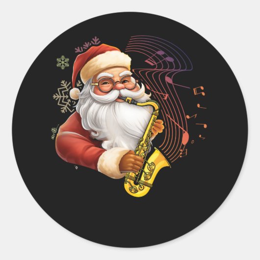 Kerstman spelen saxofoon muzikant Chr Ronde Sticker (Voorkant)