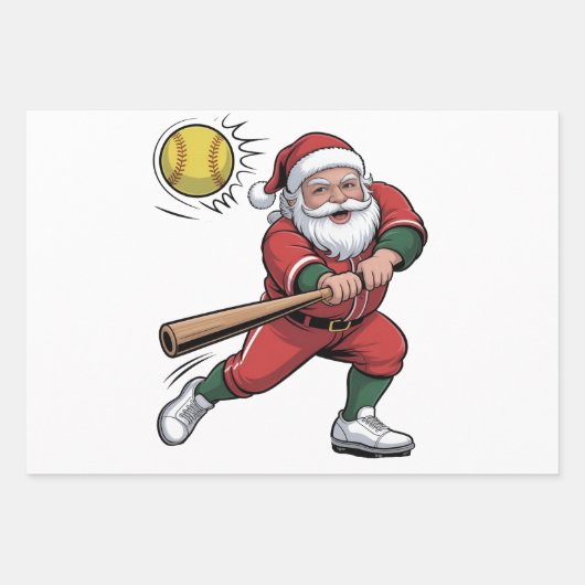 Kerstman spelen Softbal Christmas Player Sport Inpakpapier Vel (Voorkant 3)