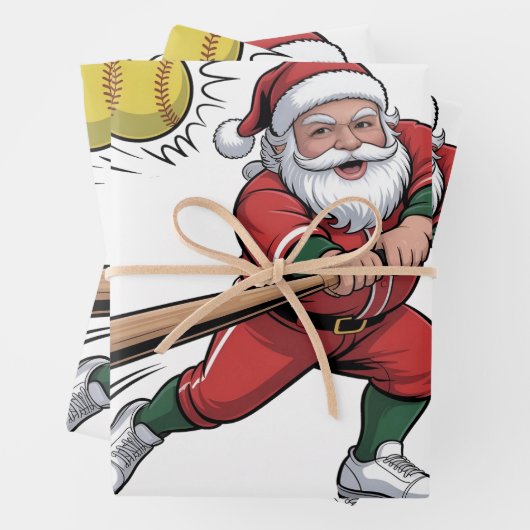 Kerstman spelen Softbal Christmas Player Sport Inpakpapier Vel (In situ)