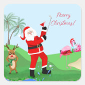 Kerstman spelen uit het water met Martini partij Vierkante Sticker (Voorkant)