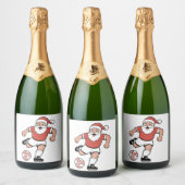 Kerstman spelen Voetbal Kerstman Sport Sparkling Wijnetiket (Flessen)