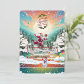 Kerstman spelen volleybal Vintage Kerstmis Feestdagenkaart (Staand voorkant)