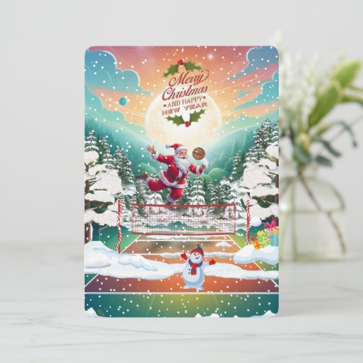 Kerstman spelen volleybal Vintage Kerstmis Feestdagenkaart (Staand voorkant)