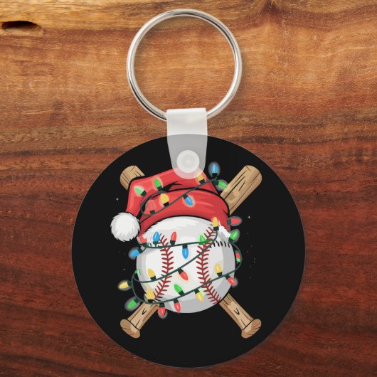 Kerstman sporten Kerstmis honkbalspeler Sleutelhanger (Voorkant)