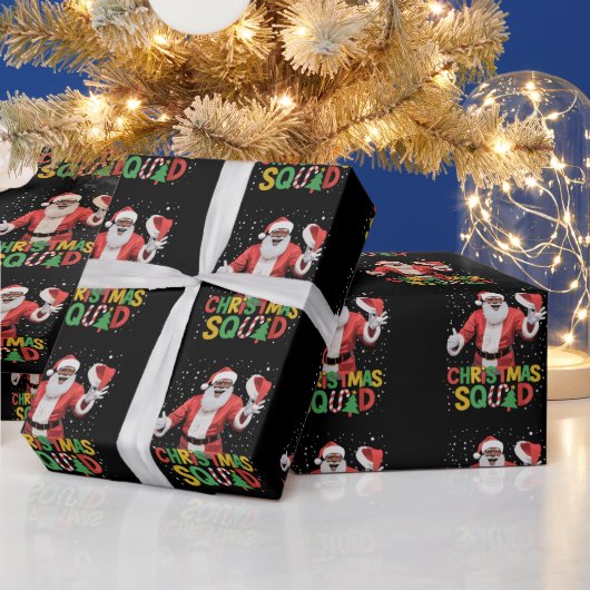 Kerstman Squad Zwart Afrikaans Amerikaans Cadeaupapier (Feestdagen)