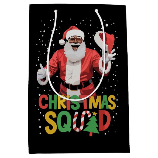 Kerstman Squad Zwart Afrikaans Amerikaans Medium Cadeauzakje (Voorkant)