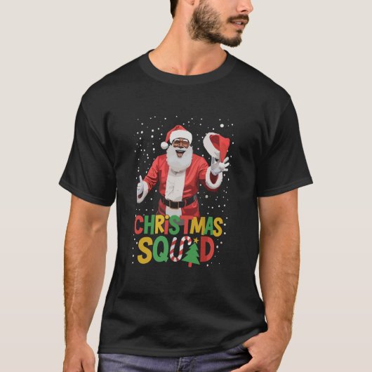 Kerstman Squad Zwart Afrikaans Amerikaans T-shirt (Voorkant)