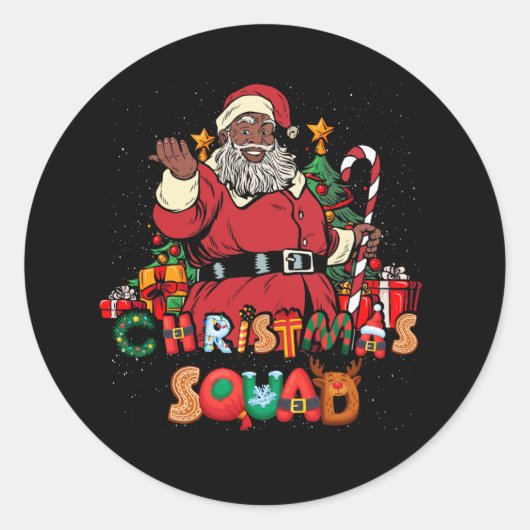 Kerstman Squad Zwart Mannen Afro-Amerikaans M Ronde Sticker (Voorkant)