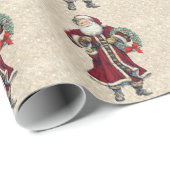 Kerstman staande vintage cadeaupapier (Rol Hoek)
