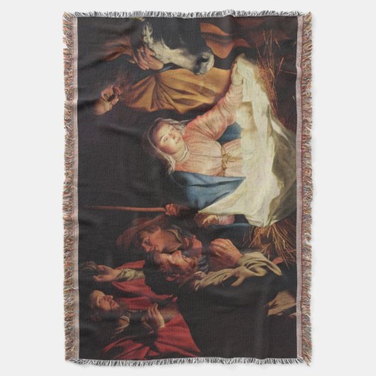 Kerstman Stall Mary Joseph Baby Jesus Deken (Voorkant Verticaal)