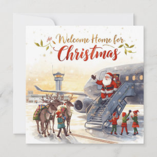 Kerstman stapt uit het vliegtuig Kerstluchtvaart Feestdagenkaart