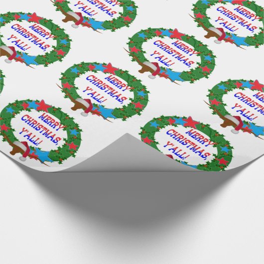 Kerstman Steer - Vrolijk Kerstfeest Y'all Cadeaupapier (Hoek)