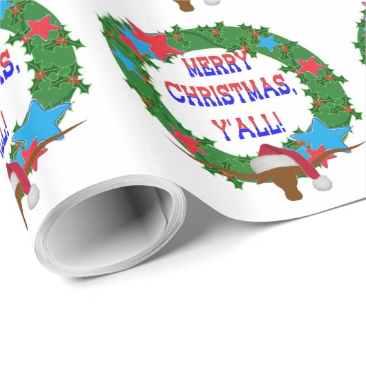 Kerstman Steer - Vrolijk Kerstfeest Y'all Cadeaupapier (Rol Hoek)