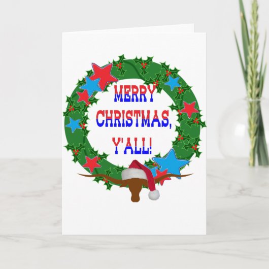 Kerstman Steer - Vrolijk Kerstfeest Y'all Feestdagen Kaart (Voorkant)