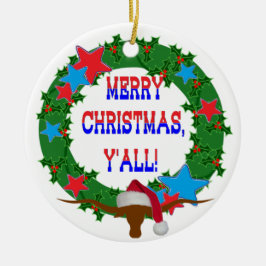 Kerstman Steer - Vrolijk Kerstfeest Y'all Keramisch Ornament